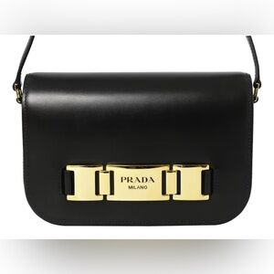 Prada Elegant Black and Gold Crossbody Bag